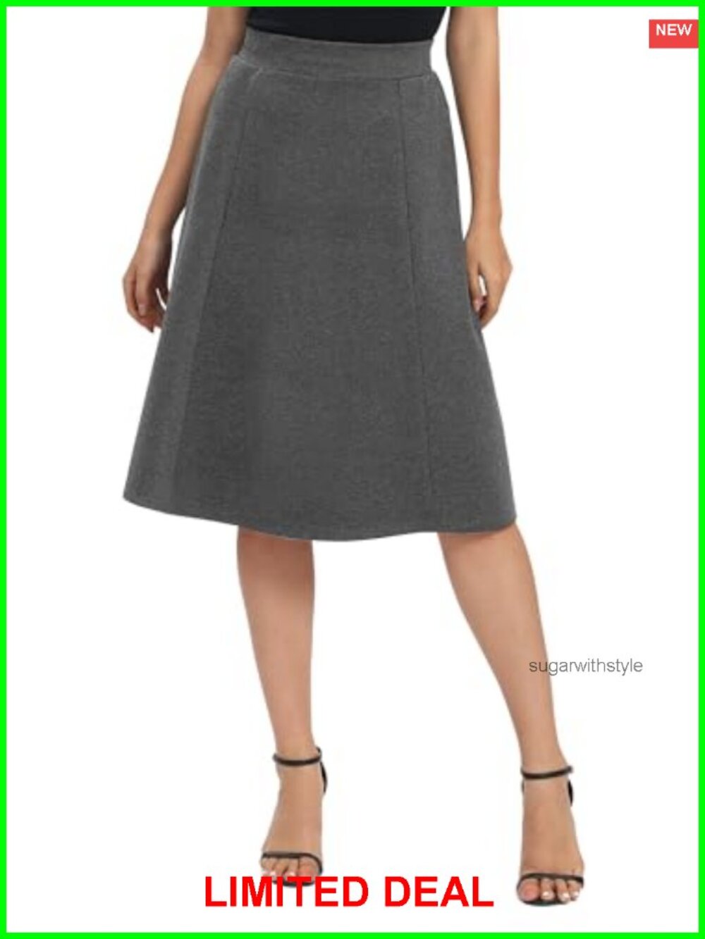Women's A-Line Flare Knee Length Elastic High Waist Stretchy Midi Skirt for Work